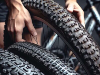 Verschillende mountainbikebanden langs elkaar