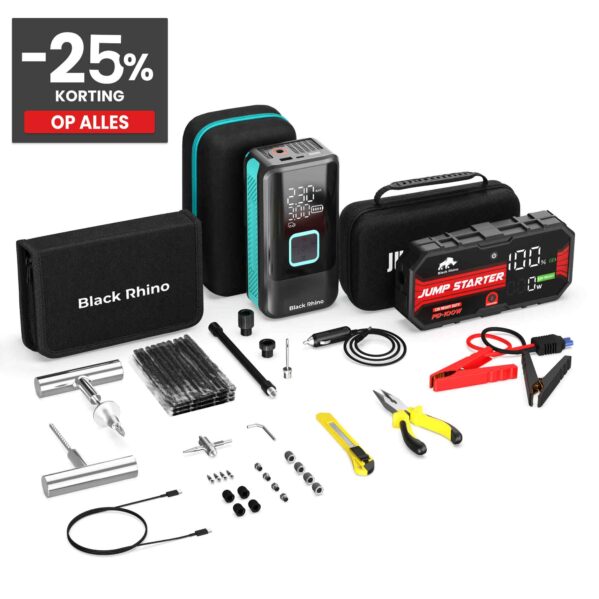 Black Rhino Roadside Rescue Kit – 3-in-1 Pechkit voor Auto, Camper & Motor - Afbeelding 1